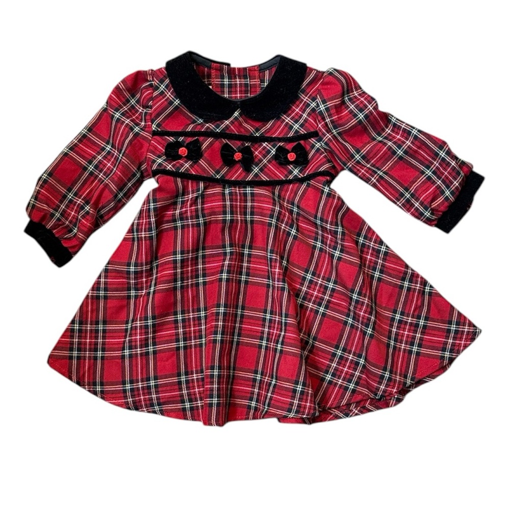 Bonnie Jean Toddler Girl Tartan Plaid Long Sleeve Christmas Holiday‎ Dress 18 Mo